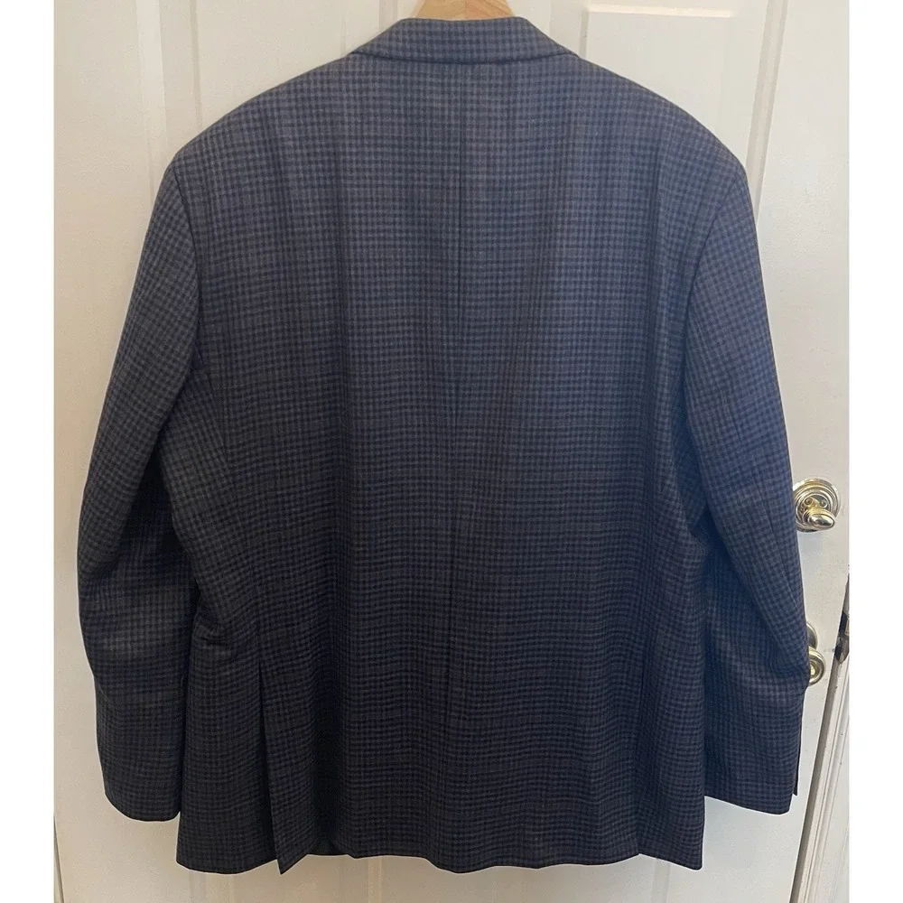 Jos A Bank Traveler Navy Houndstooth Plaid 50L Wool Dual Vent Blazer Sport Coat